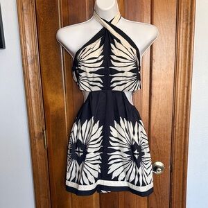 SHEIN Black and Cream Floral Backless Dress